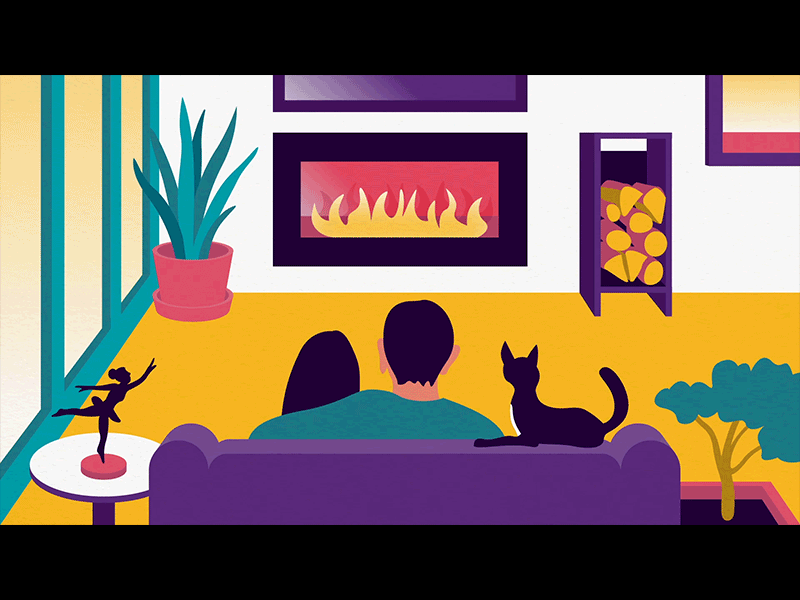 Fire animated animation cat couple editorial illustration fire home illustration