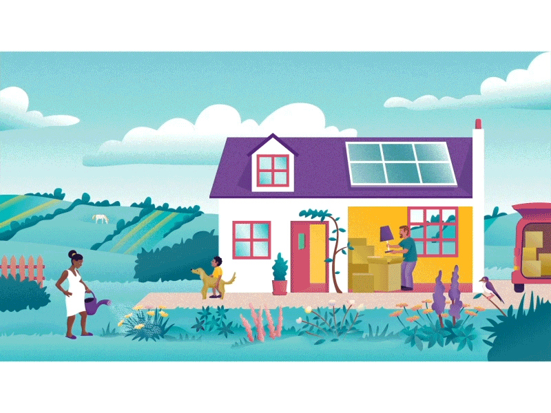 Moving to the country animated animation commission country design dream home editorial illustration family garden house illustration loop animation