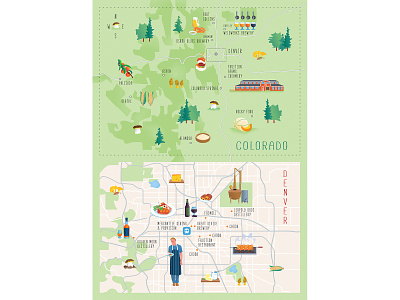 Colorado - Denver - Food brewery chef colorado cook denver design destillery editorial illustration food illustrated map illustration map illustration mushrooms restaurant usa