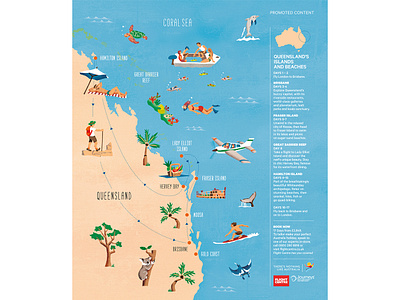 Queensland's Islands and Beaches australia editorial illustration illustration map illustration queensland