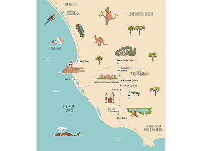 Coonawarra & The Limestone Coast australia coonowarra illustrated map illustration map illustration south australia