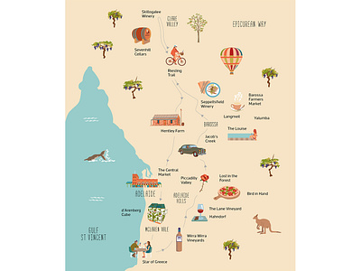 Epicurean Way adelaide australia epicurean way illustrated map illustration map illustration south australia