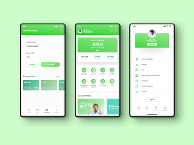 Telecom service self-care app UI design