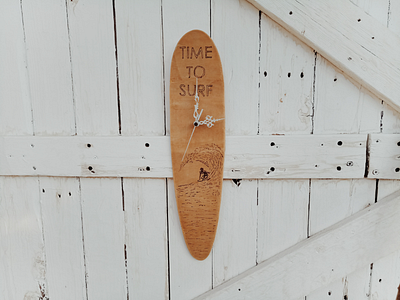 Time to surf clock handmade surf surfing waves wood art wooden
