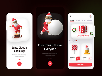 Christmas Gift App UI Design app design christmas app christmas app design christmas gift app christmas ui holiday new year santa snow winter xmas