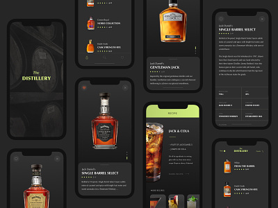The Distillery App UI app application dark design recipe simple ui design whiskey