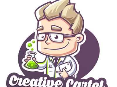 Creative Cartel Labs cartoon character funny game illustration lab logo scientist vector