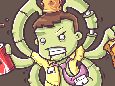 Mobile developer character funny game illustration logo manager vector zombie