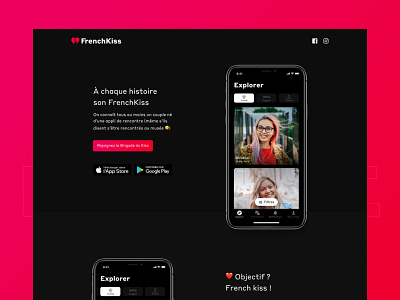 Frenchkiss App #4 android app application dark dark mode dating dating app datingapp design ios landing launch layout mobile page stores ui ux