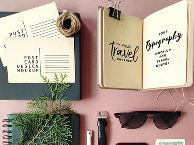 Mockup available now artwork black book design diary download graphic mockup plant postcards realistic retro rustic travel typography