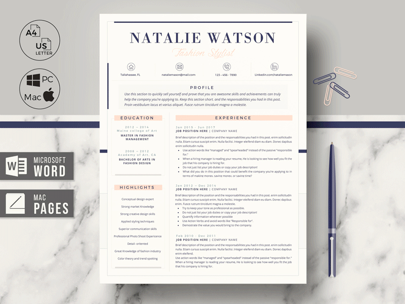 Creative & Professional Resume/CV Template + Resume Writing Tips