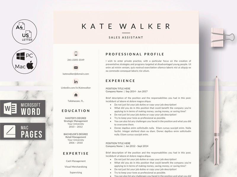 Creative Resume, CV template for Ms Office & Mac Pages