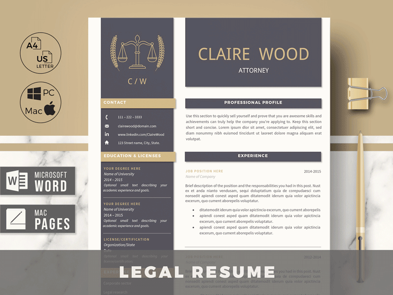 Attorney Resume Template. Professional Lawyer Resume