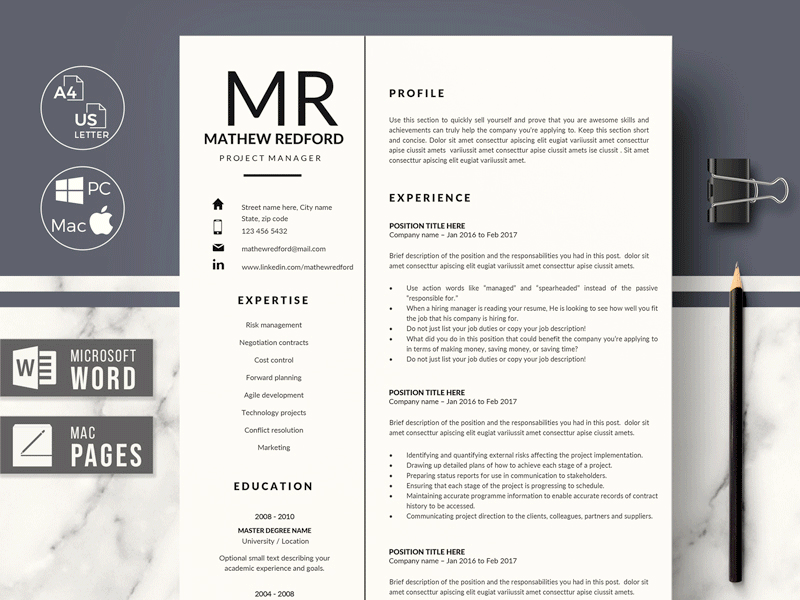 Minimalist Resume, CV for Word & Pages and Cover Letter format corporate resume curriculum cv for pages highlighted resume icon set instant download resume job interview tips tricks lebenslauf vorlage minimalist resume modern resume professional resume template references page resume layout resume template for word resume to stand out resume writing guide simple resume