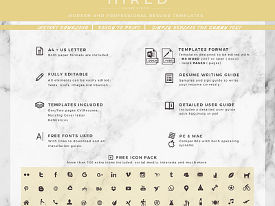 Modern Resume Cv Template And Matching Cover Letter Format By Hired Design Studio On Dribbble