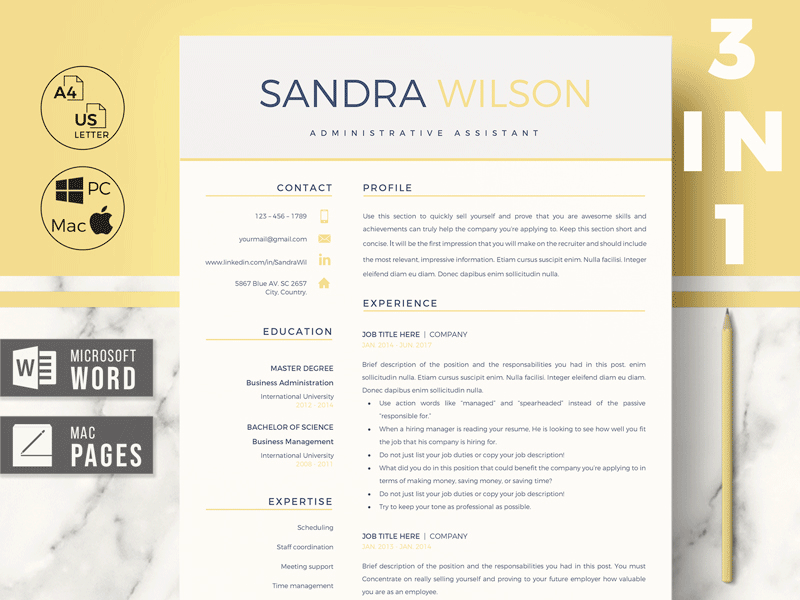 Modern Resume CV Template and Matching Cover Letter Format