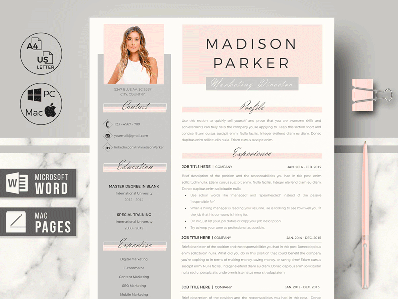 Creative & Modern Resume CV and Cover letter format - MADISON