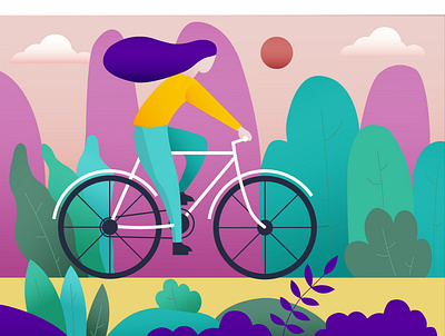 Girl riding cycle cartoon charater design clean cycle design flat illustration park riding vector