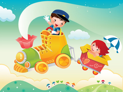 Flying car app art artwork cartoon charater design cute design design designer99studio flying car illustration kids illustration park playing train vector