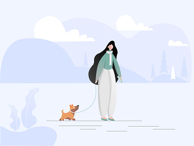 girl walking with dog animal cartoon character character character design clean colour designer99studio dog dog illustration girl illustration illustrator pet yusufdesigner99