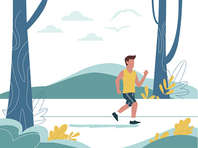 morning walk 2d adobe illustrator cartoon character charater design clean design designer99studio flat illustration illustrator park tree walk