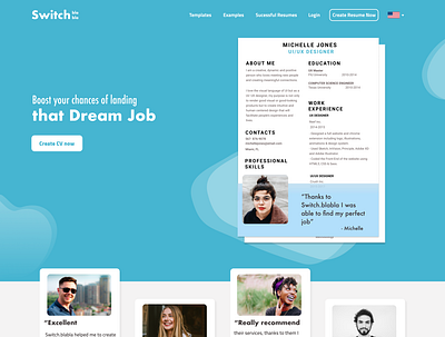 Home Page for an online CV builder company. blue branding company design designer dribble homepage illustration modern online raysa resume resume cv ux