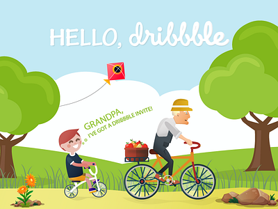 Hello Dribbble! art bicycle hello dribbble illustration nature trees