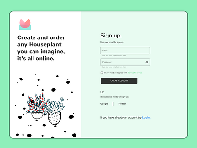Sign up page plant plants signup signup page web web design website design