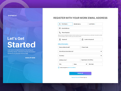 Sign Up dashboard dashboard design logistic page design logistics register register page deisgn registration page shipment shipping shipping dashboard sign up sign up page signup ui ui design