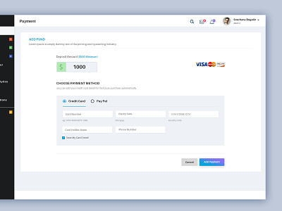 Add Payment add card add card detail add credit card add fund deposit fund payment payment detail