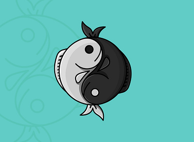 yinyang fish illustration badge balance branding character design fish icon illustration logo mascot vector yin yang yinyang