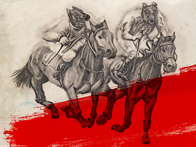 Horse Race bw dogs horses paper pencil photoshop race red