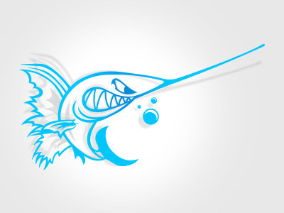 The Swordfish blue cartoon game logo hunting logo design swordfish