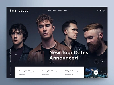 Don Broco Website after effect animation band concert design desktop flinto gig graphic design interaction landing page music sanserif sketch app tour ui uidesign ux ux ui design webpage