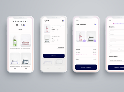 HERBIVORE SKINCARE MOBILE APP app branding design figma figmadesign illustration ui ui design ux designer website