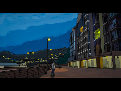 Quiet walk city clip studio paint evening girl market monsoon mountain night painting photography photoshop silence street walk