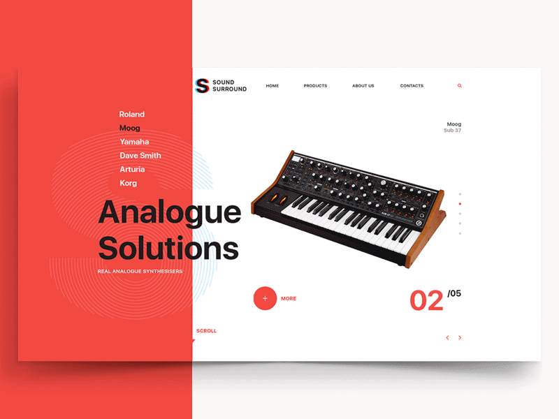 Sound Surround - Analog Synthesizer Shop analogue animation fullscreen minimal motion piano promo synthesizer ui uiux ux web