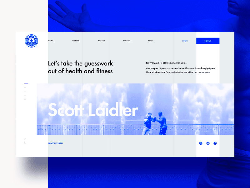 Scott Laidler- Personal Trainer animation blue fitness fullscreen minimal motion promo sport trainer ui ux web