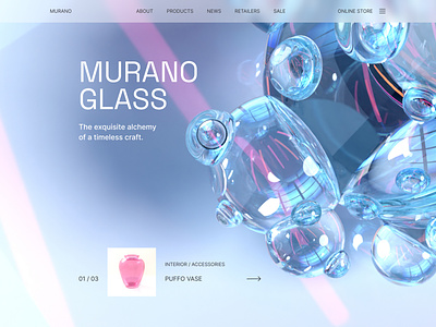 Murano glass 3d glass interface landing page ui uiux web web design