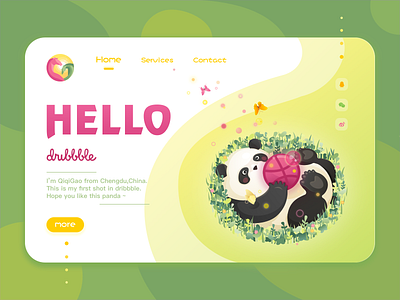 Hello dribbble_A Panda playing on the grass illustration