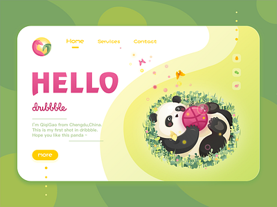 Hello dribbble_A Panda playing on the grass