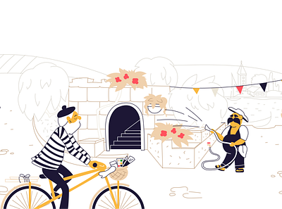 Little Italy - 02 ai artist bike brushes illustration italy lineart paints small town vector