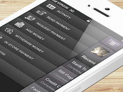 Side Navigation activity ios menu mobile app money navigation receive send side bar menu ui user interface ux