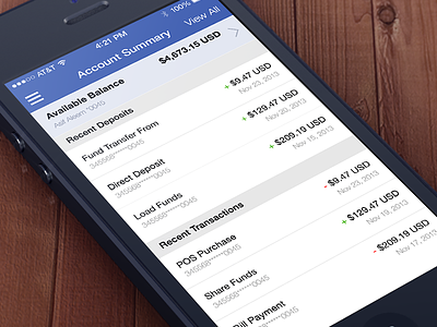 Account Summary - Dashboard account summary app design banking app dashboard financial app ios 7 app design mobile app design