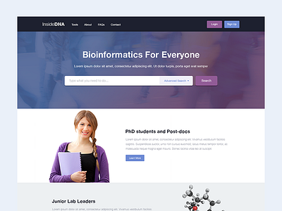 Homepage Design bioinformatics home homepage landing page web application web design web search