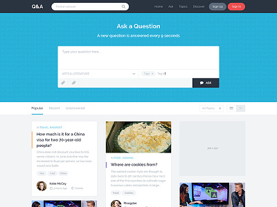 Questions & Answers Landing Page - Grid / List View call out box grid view homepage landing page list view post type questions box tags user experience web design web layout website design