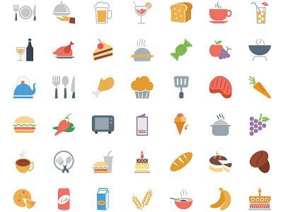 250 Colored Food Vector Icons colored icons colorful drinks flat design flat icons food hotel icons illustration illustrations restaurant vectors