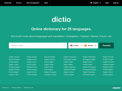 Dictio - Product Design detailed page dictionary english to spanish forums homepage landing page online dictionary product design search engine sub page translate verb conjugations
