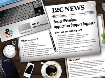 Career Opportunity career i2c job laptop newspaper objects pen poster print stop watch table tea texture vacancy wood