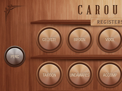 Carousel - UI Design buttons carousel circular gui instrument knob shelfs texture ui ui design user interface volume wood
